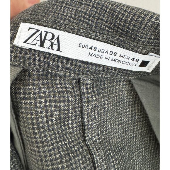 Zara 100% Linen mens plaid 2 button blazer tailored office sz 38 (M) - Picture 3 of 9
